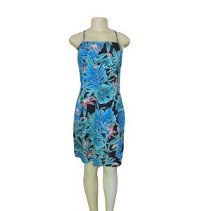 Vintage Hilo Hattie Hawaiian Blue Sundress With Floral Pattern Size M Cotton